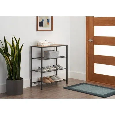Trinity Dark Gray 4-tier Slat Shoe Rack W/ Console Top