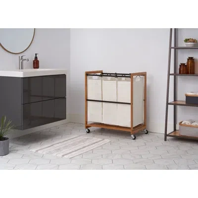 Trinity Ecostorage 3-bag Rolling Bamboo Laundry Cart W/ Poles In Bronze