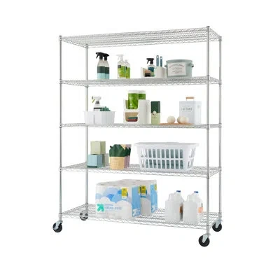Trinity Ecostorage 5-tier Nsf Rolling Steel Wire Shelving Unit W/ Wheels (60 In. W X 24 In. D) In Chrome