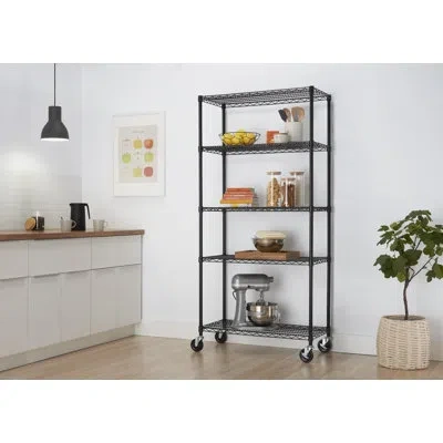 Trinity Ecostorage 5-tier Nsf Steel Wire Shelving Unit W/ Wheels (36 In. W X 18 In. D) In Black