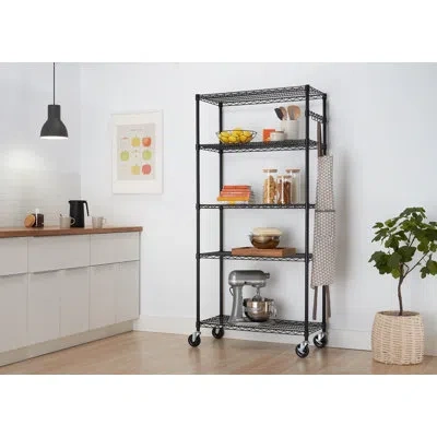 Trinity Ecostorage 5-tier Nsf Steel Wire Shelving Unit W/ Wheels (36 In. W X 18 In. D) In Black