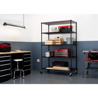 Trinity Ecostorage 5-tier Nsf Steel Wire Shelving Unit W/ Wheels (48 In. W X 24 In. D) In Black