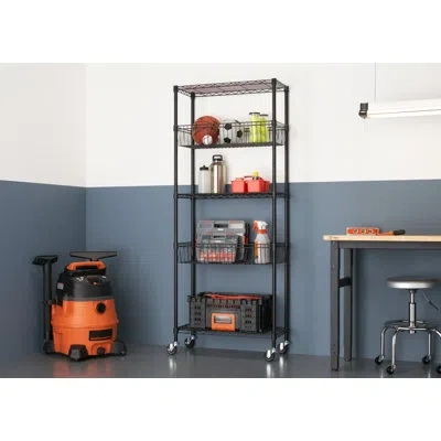 Trinity Ecostorage 5-tier Nsf Steel Wire Shelving W/ Baskets And Wheels(30 In. W X 14 In. D) In Black