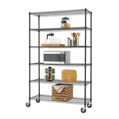 Trinity Ecostorage 6-tier Nsf Steel Wire Shelving Unit W/ Wheels (48 In. W X 18 In. D) In Black