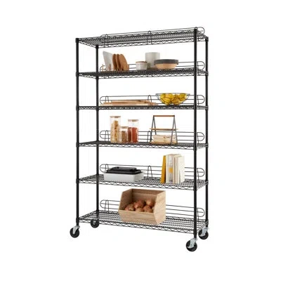 Trinity Ecostorage 6-tier Nsf Wire Shelving Unit W/ Backstands And Wheels (48 In. W X 18 In. D) In Satin Black