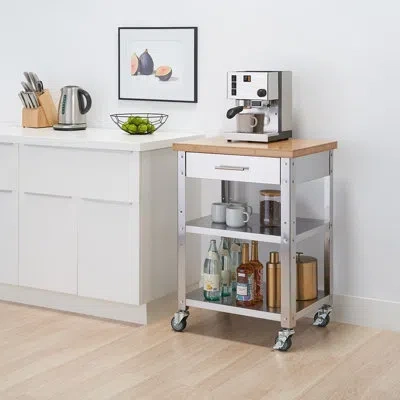 Trinity Ecostorage Stainless Steel Kitchen Cart /w Bamboo Top And Drawer In Silver