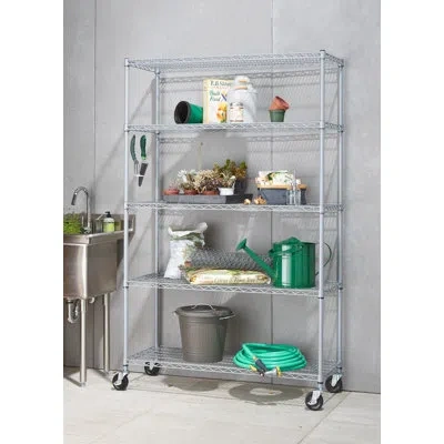 Trinity Gray 5-tier Rolling Steel Outdoor Wire Shelving Unit W/ Wheels (48 In. W X 18 In. D)