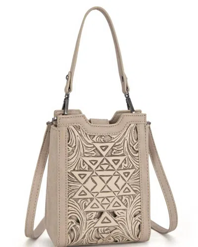 Trinity Ranch Women's Floral Aztec Tooled Mini Tote In Tan In Brown