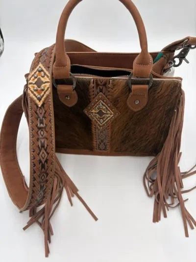 Trinity Ranch Women's Hair-on Cowhide Fringe Concealed Carry Purse In Brown/natural In Pink