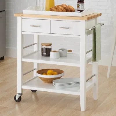 Trinity White Kitchen Cart /w Natural Wood Top