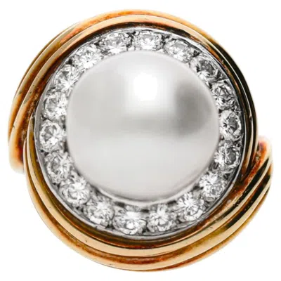 Pre-owned Trio 12mm South Sea Pearl & 1.38 Carat Diamond Halo  18k Two Tone Gold Dome Ring In Multi
