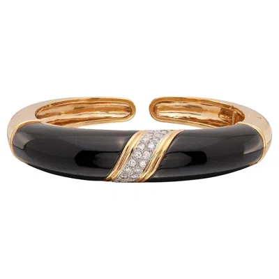 Pre-owned Trio 18k Yellow Gold Onyx & Diamond Cuff Bracelet
