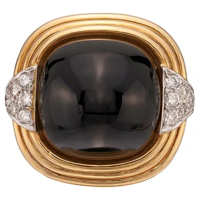 Pre-owned Trio 18k Yellow Gold, Onyx & Diamond Ring