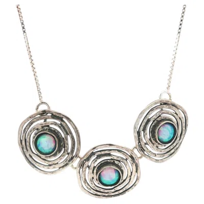 Pre-owned Trio Handmade Sterling Silver Opal Concentric Disk  Pendant Necklace In Multiple
