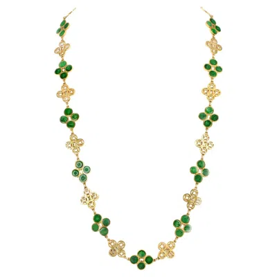 Pre-owned Trio Vintage  Gia Jadeite Jade 18k Gold Quatrefoil Link Necklace In Green