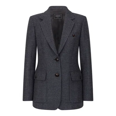Triona Women's Blue Navy Check Una Patch Pocket Merino Lambswool Jacket