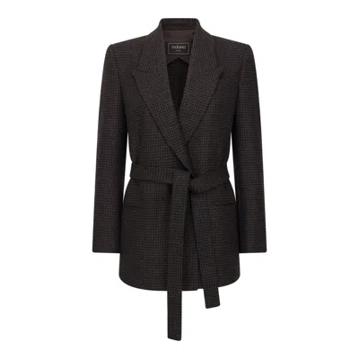 Triona Women's Brown Houndstooth Laoise Belted Merino Wool Jacket