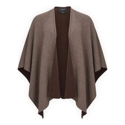 Triona Women's Brown Taupe Reversible Isla Merino Cashmere Knit Cape