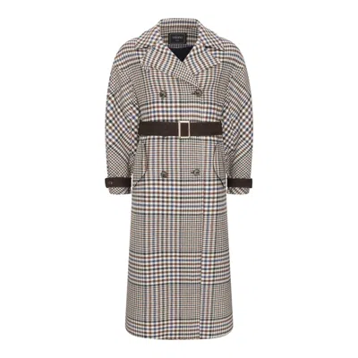 Triona Women's Cream Check Kate Double Breasted Lambswool Trench Coat In White
