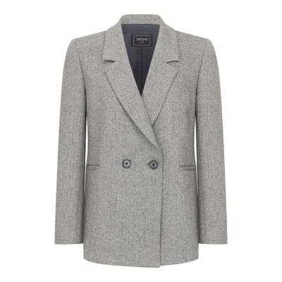 Triona Women's Grey Herringbone Colleen Oversized Lambswool Blazer