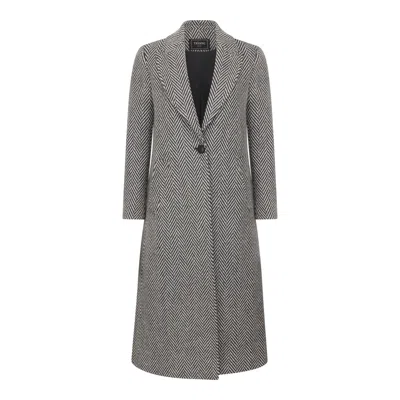 Triona Women's Grey / White Charcoal & White Herringbone Shannon Merino Cashmere Coat In Grey/white