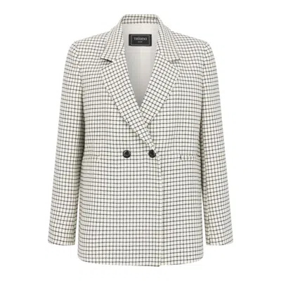 Triona Women's White & Black Windowpane Colleen Oversized Merino Lambswool Blazer