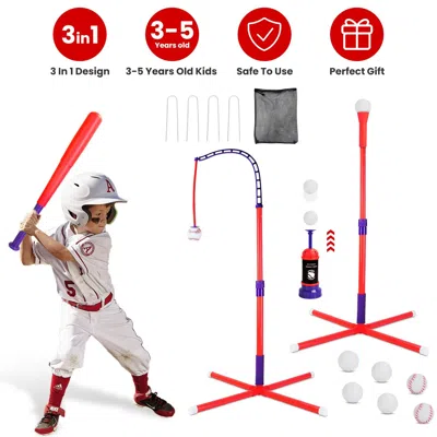 Triple T 3-in-1 Baseball Toy Set For 3-5years Old Kids And Toddlers Includes Tee Ball Stand Hanging Tee Autom