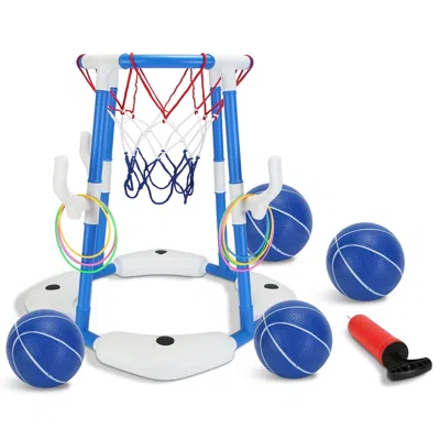Triple T Summer Pool Basketball Hoop Toy Set With 4 Basketballs 4 Circles Pump Floating Swimming Pool Basketb