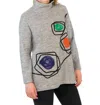 Trisha Tyler Abstract Cowl Neck Pullover Top In Grey Multi In Grey