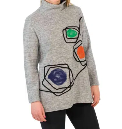 Trisha Tyler Abstract Cowl Neck Pullover Top In Grey Multi In Gray
