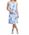 Trisha Tyler Belted Tank Lined Dress In Blue/white In Blue
