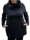 Trisha Tyler Fur Cowl Neck Tunic Top In Black In Black