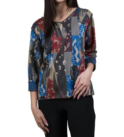 Trisha Tyler Miss Vikki V Neck Top In Red/blue In Multi