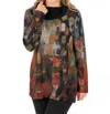 Trisha Tyler Mix Print Contrast Cowl Neck Tunic Sweater In Red Multi In Multi