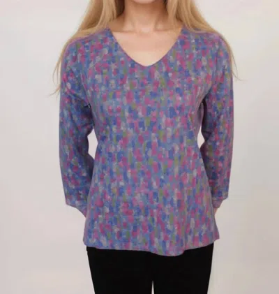 Trisha Tyler Reversible Floral And Dots V-neck Top In Pink/blue/green