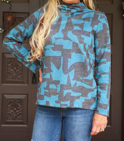 Trisha Tyler Reversible Mock Neck Sweater In Denim In Blue
