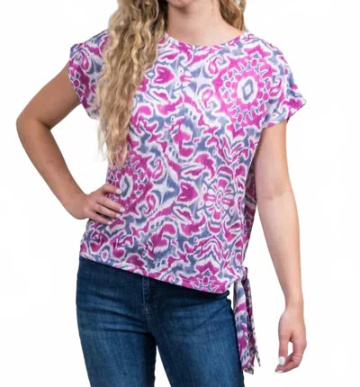 Trisha Tyler Side Tie Tee In Pink/grey In Purple