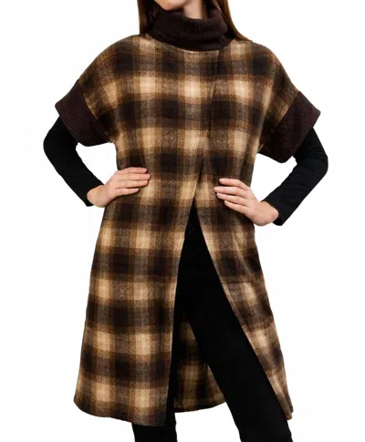 Trisha Tyler Turtle Neck Tunic In Brown Plaid In Multi