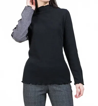 Trisha Tyler Two Toned Ribbed Top In Black/grey In Multi