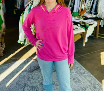 Trisha Tyler Zip Neck Hoodie In Pink/orange In Multi
