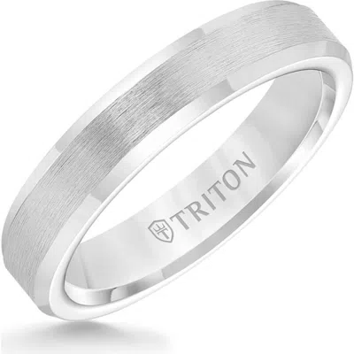 Triton 4mm Tungsten Carbide Ring With Brush Center Finish And Bevel Edge In Orange