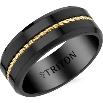 Triton 6mm Black And Yellow Tungsten Carbide Ring In Orange