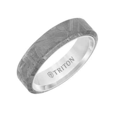 Triton 6mm Meteorite Ring With Black Tungsten Sleeve And Low Dome With Flat Edge In Pink