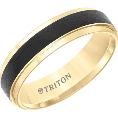 Triton 6mm Tungsten Carbide Ring With Black Crystalline Center And Bevel Edge In Neutral
