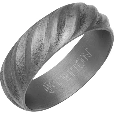 Triton 7mm Tantalum Ring With Roped Inlay And Flat Edge In Orange