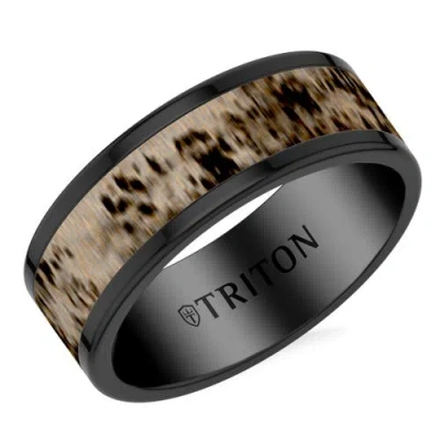 Triton 8mm Black Tungsten Carbide And Deer Antler Ring