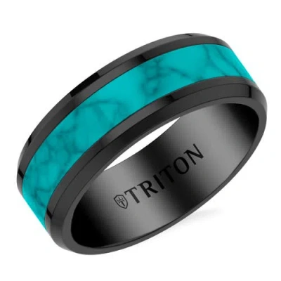 Triton 8mm Black Tungsten Carbide And Turquoise Ring