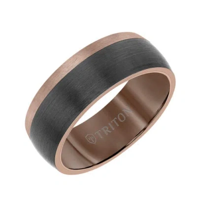 Triton 8mm Espresso Tungsten Carbide Ring With Color Blocking And Dome Shape In Metallic