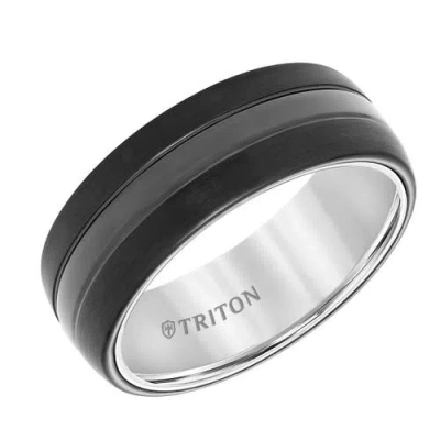 Triton 8mm Tungsten Carbide Band With Satin Finish Center And Black Interior Sleeve With Domed Edge In Orange