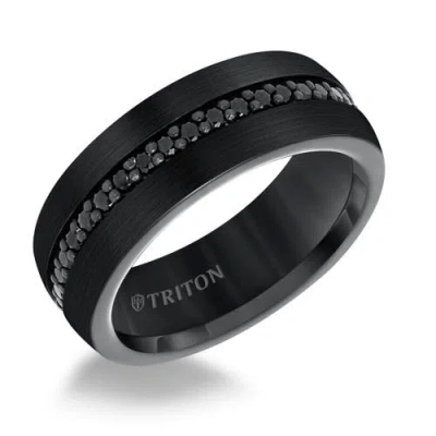 Triton 8mm Tungsten Carbide Ring Channel Set Sapphire Eternity Ring With Satin Bright Finish And Bev In Black